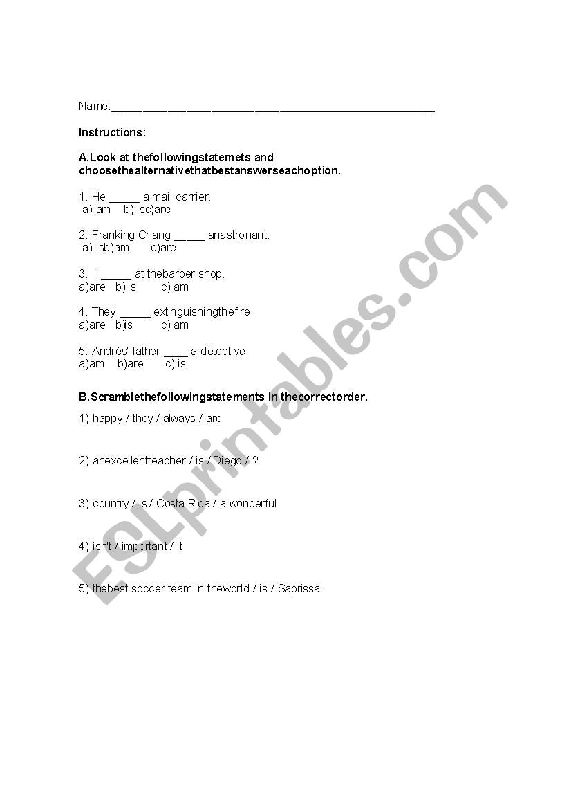 test worksheet