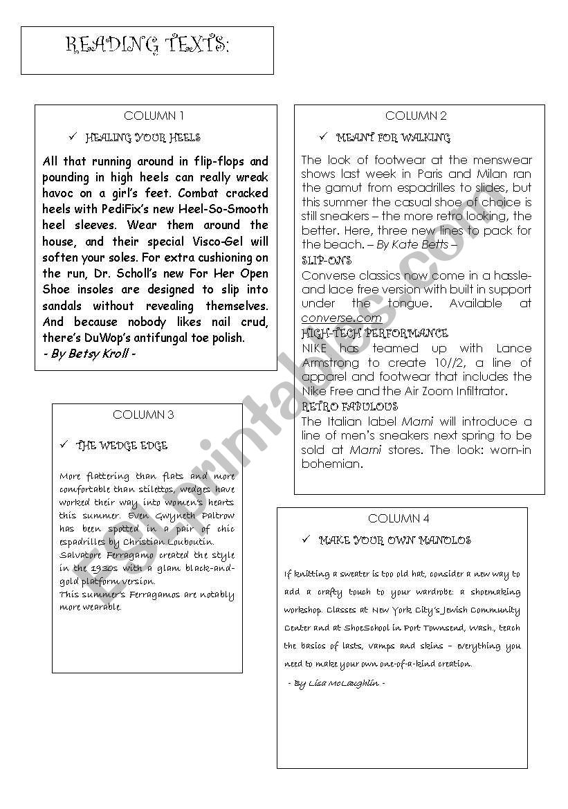 Reading File worksheet