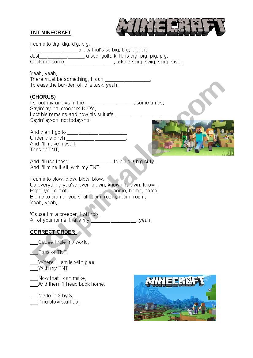 MINECRAFT SONG for children worksheet