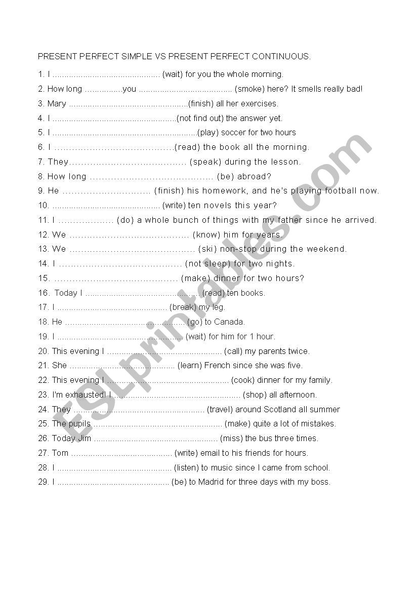 present perfect worksheet