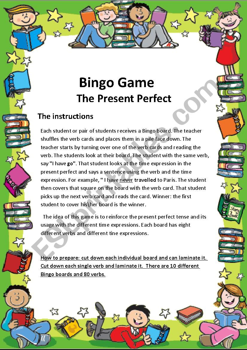 Bingo game worksheet