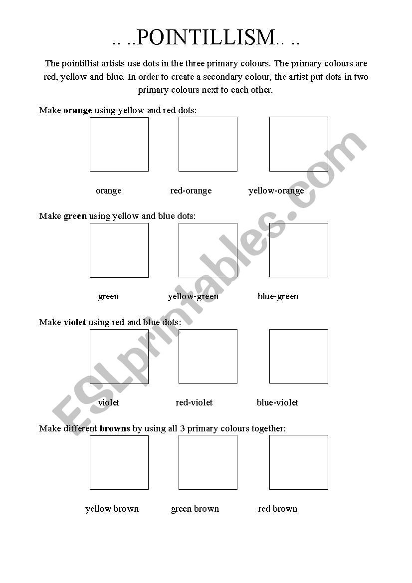 Pointillism worksheet