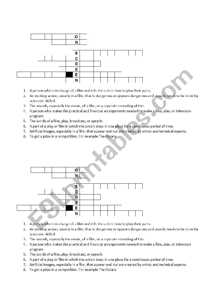 CINEMA VOCABULARY worksheet