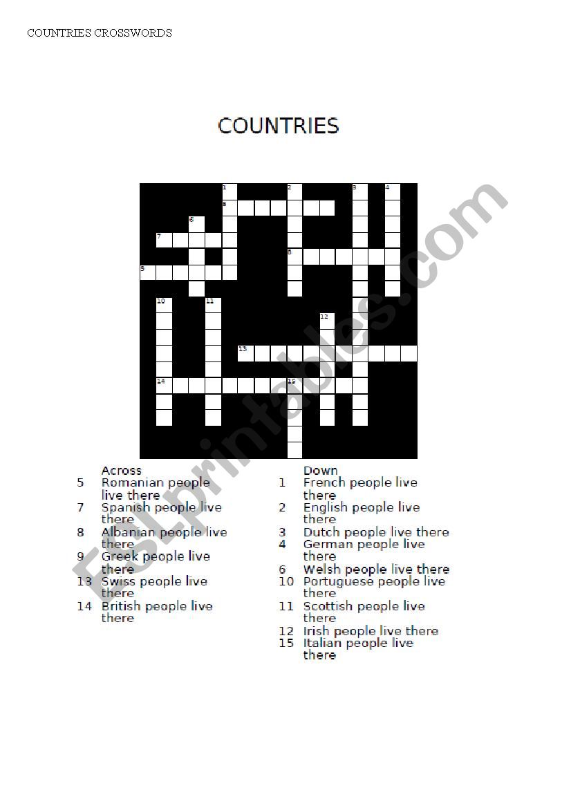 COUNTRIES CROSSWORDS + KEY worksheet