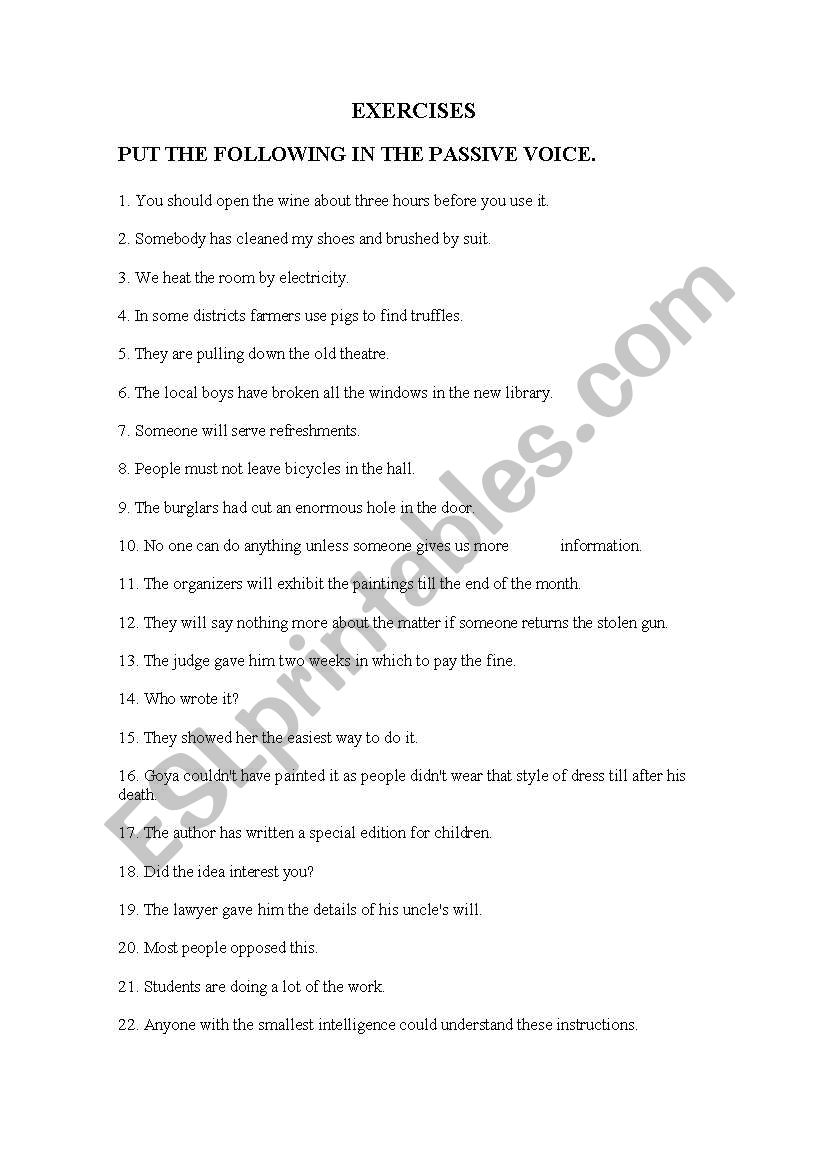 passive voice just exercises worksheet