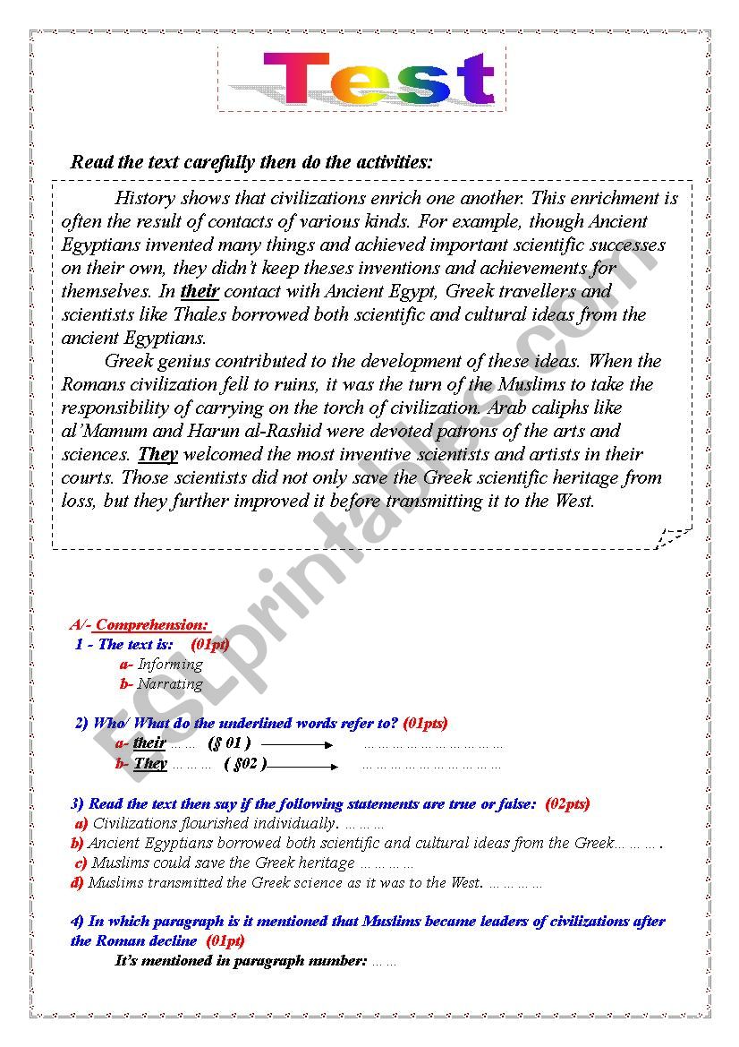 test worksheet