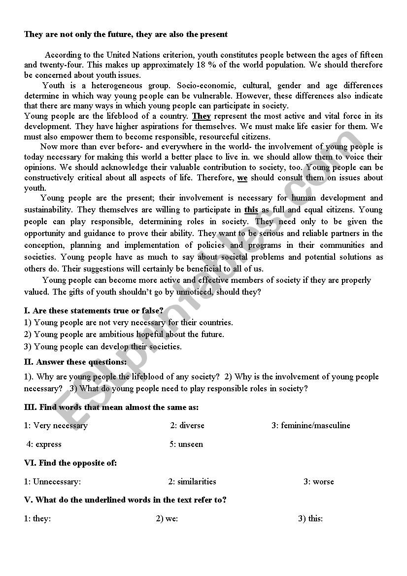 Youth worksheet