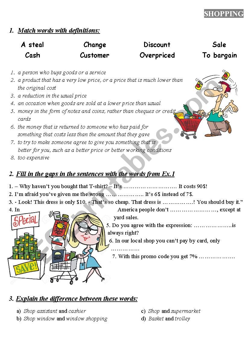 Shopping worksheet