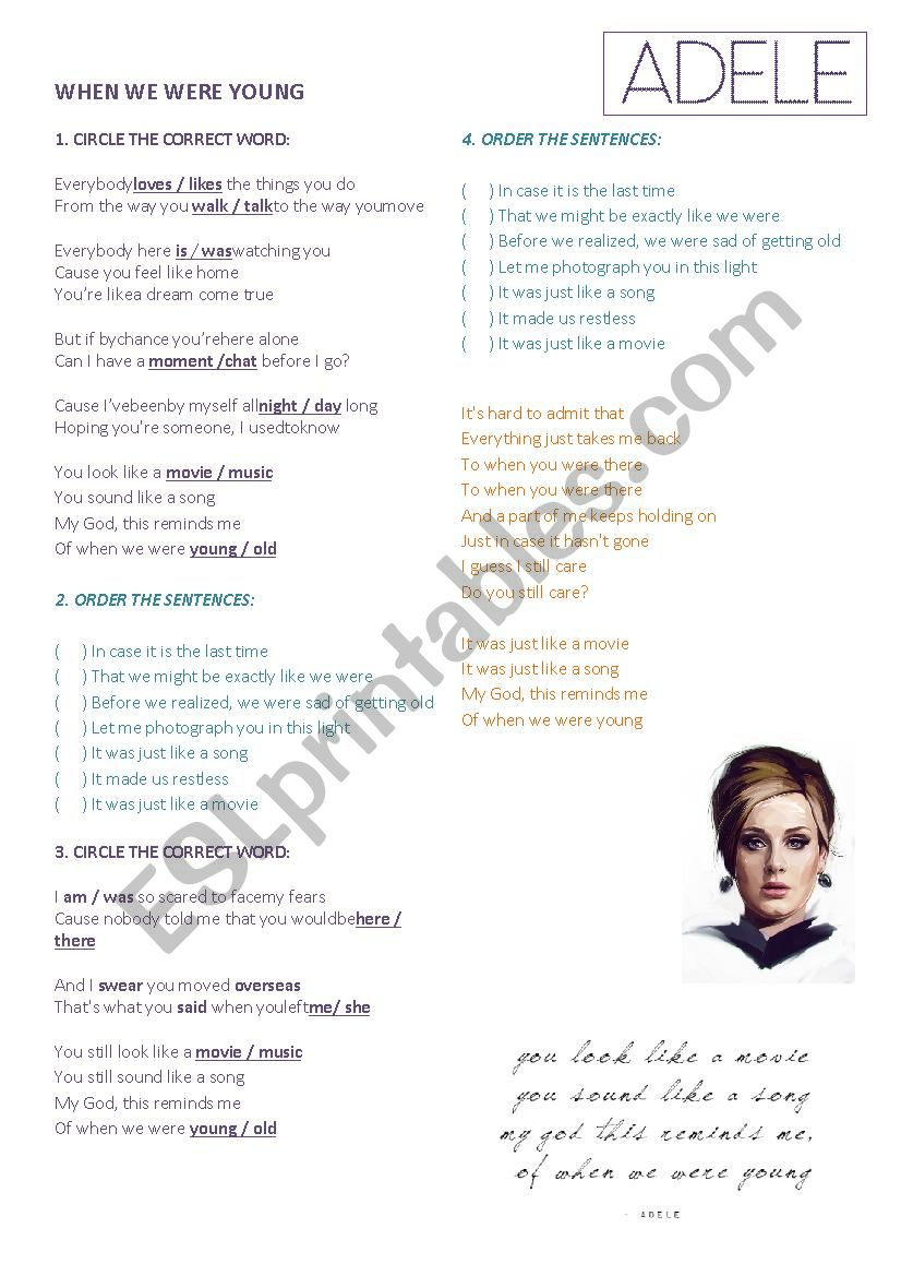 Adele - When you were young  worksheet