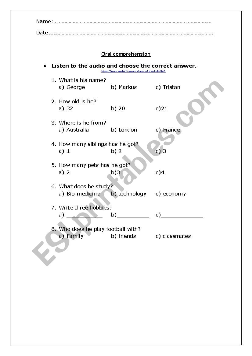 listening introduction worksheet