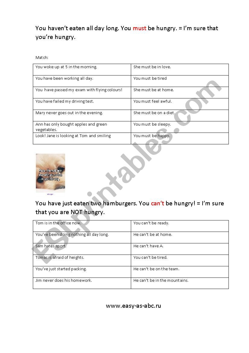 Modals: must-canÂ´t worksheet