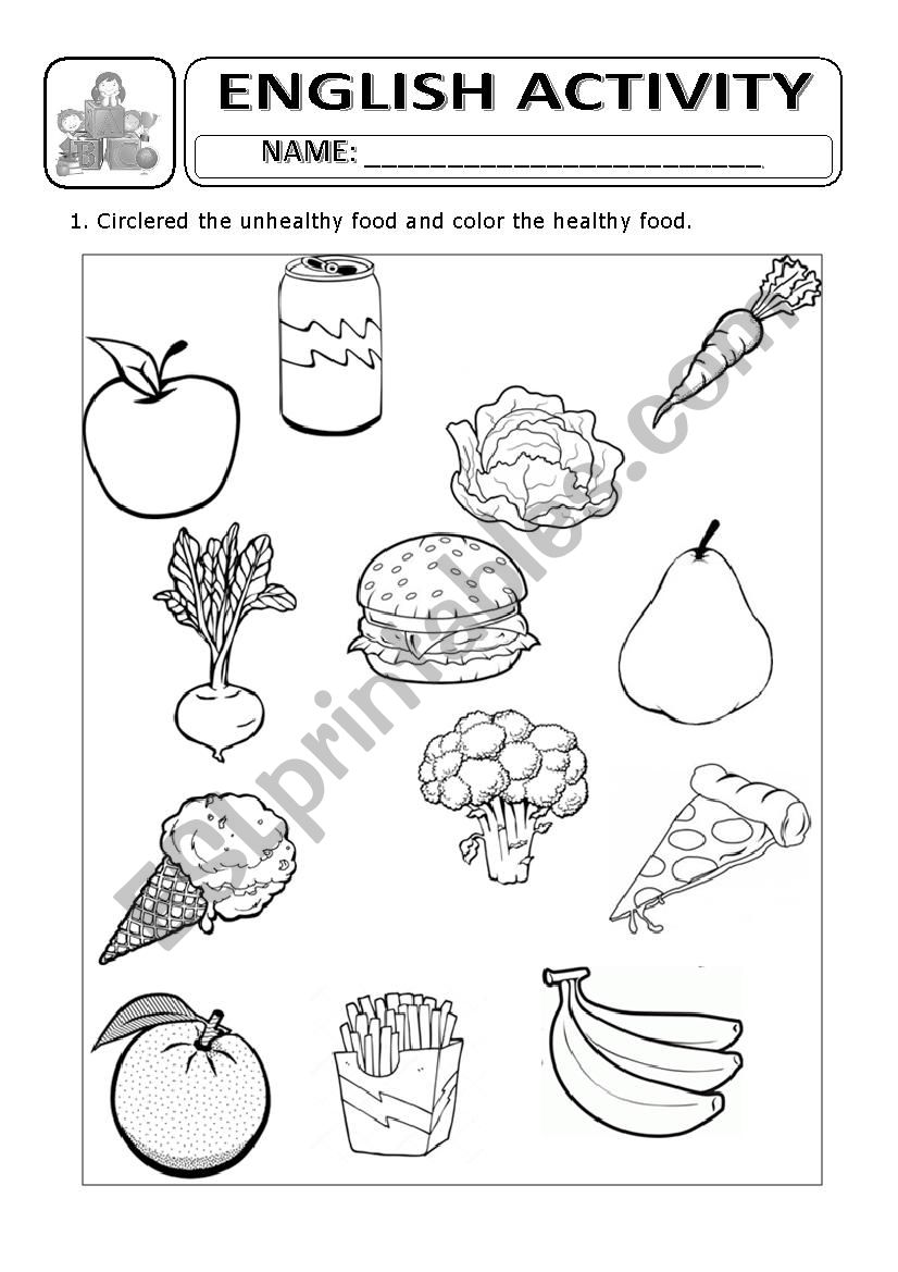 Healthy and unhealthy food worksheet