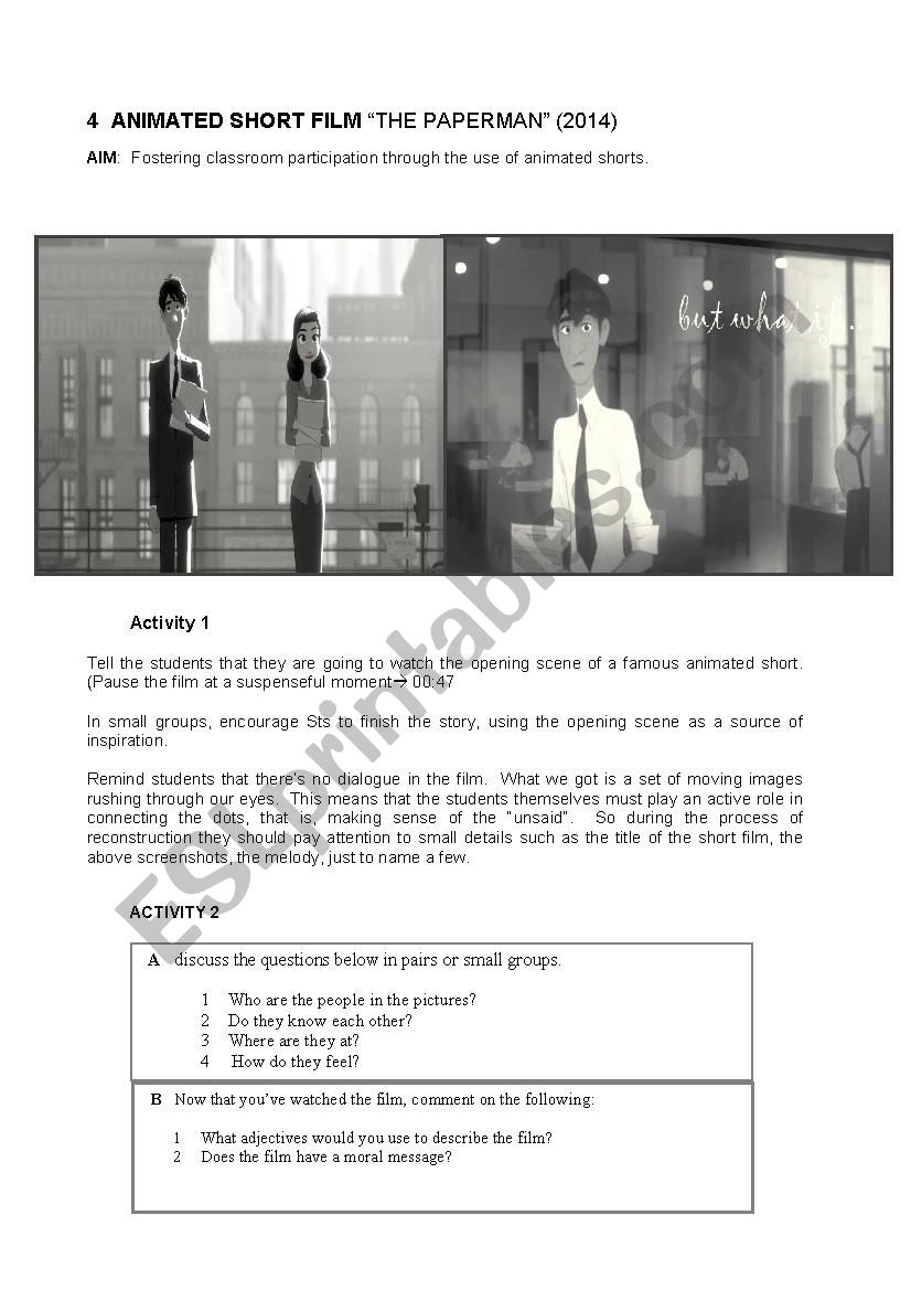 THE PAPERMAN worksheet