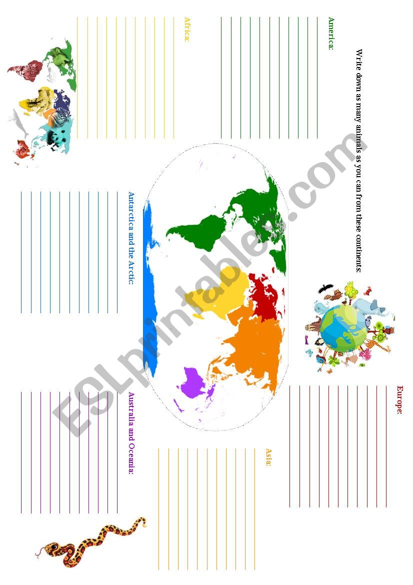 Animals around the World worksheet