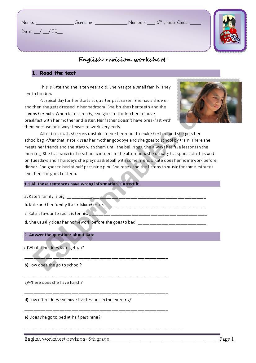 Daily routine worksheet