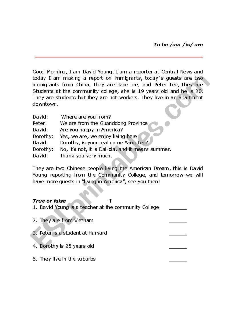 Verb to be activity worksheet
