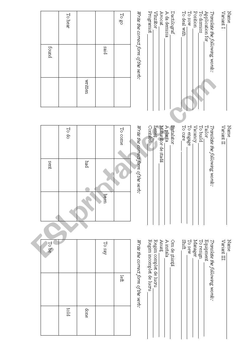 JOBS worksheet