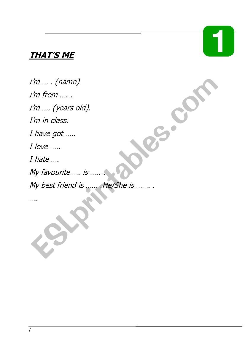 ThatÂ´s me worksheet