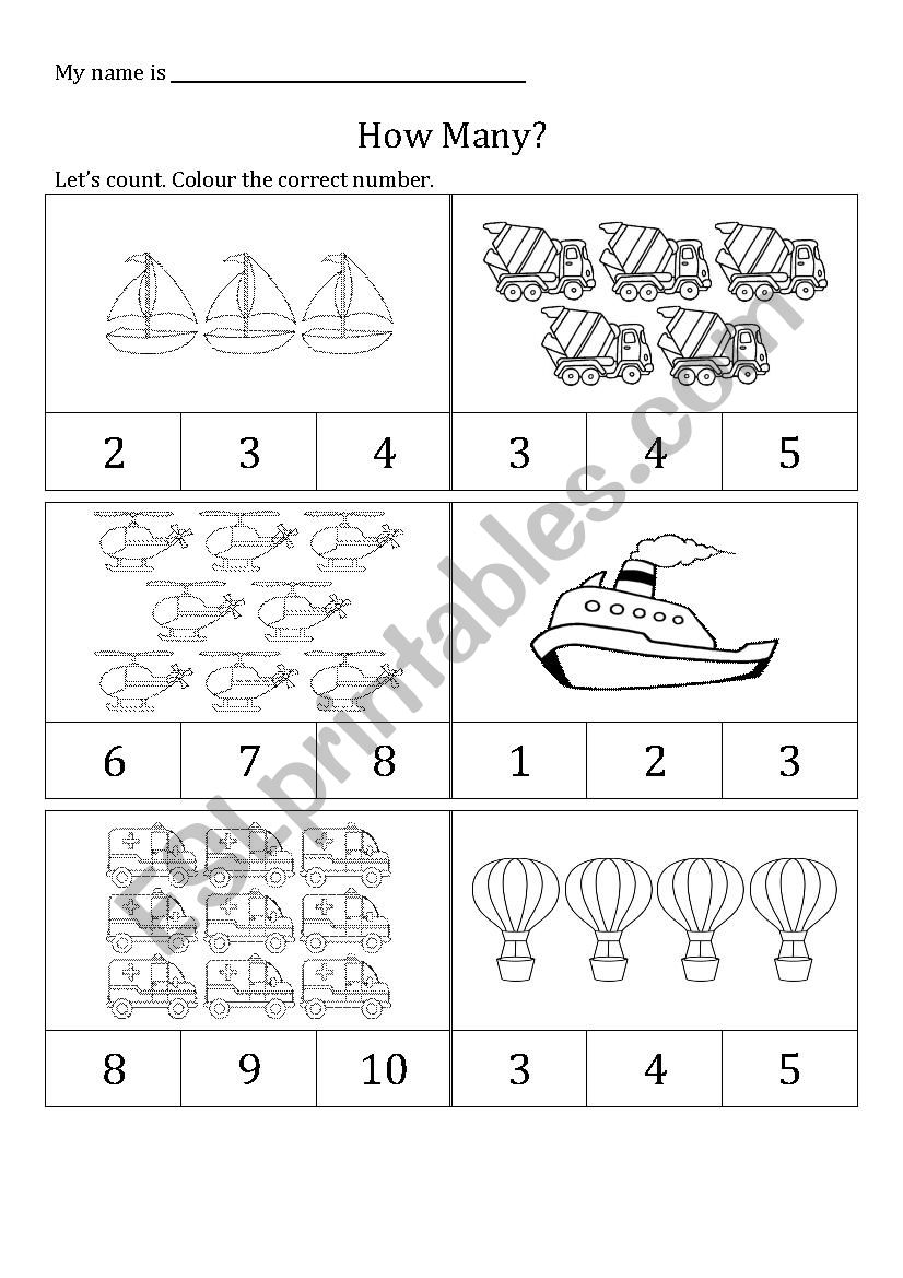 Counting - Transport Theme worksheet
