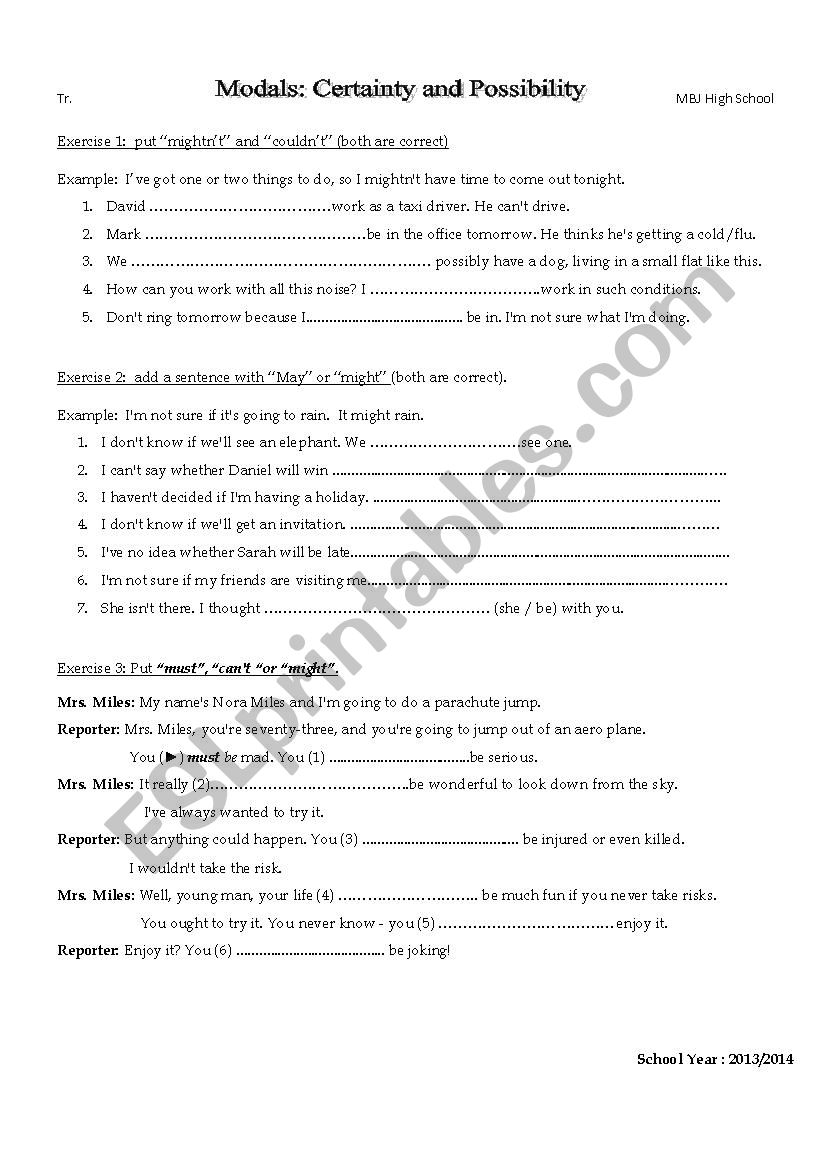 Modals worksheet