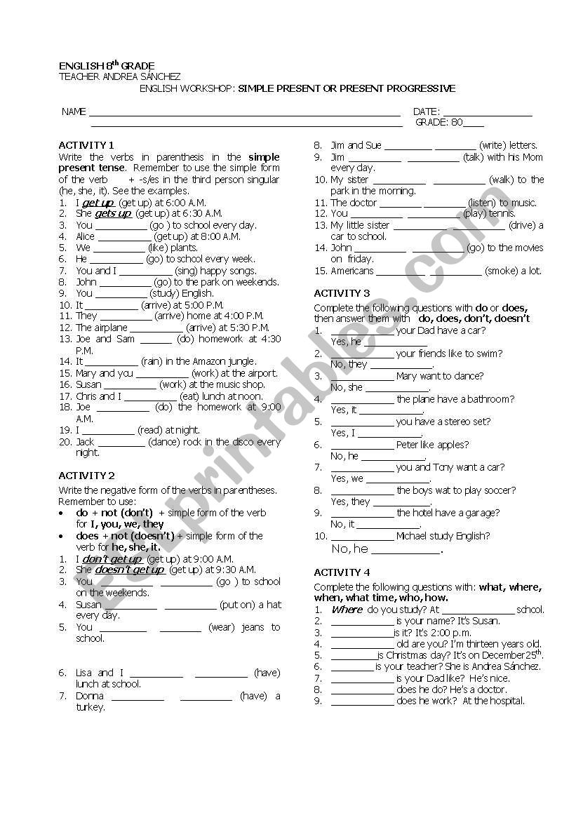 PRESENT TENSE worksheet