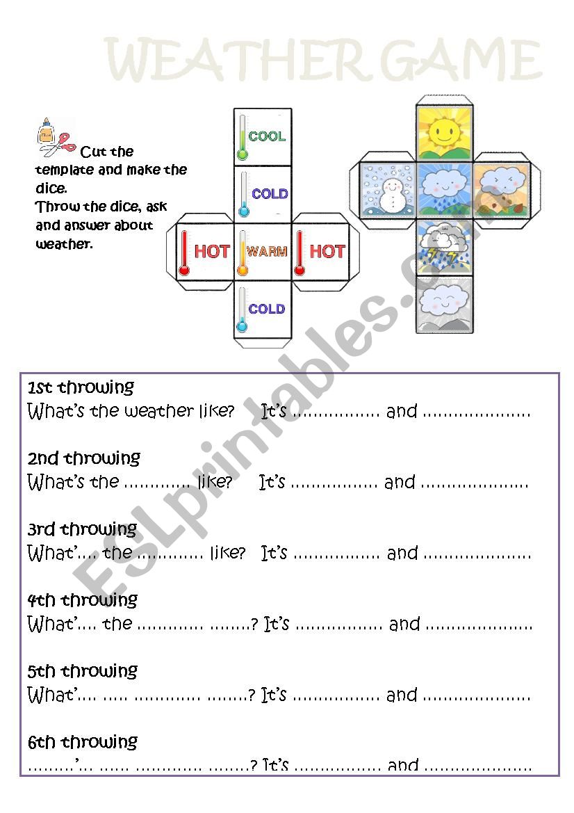 Weather DICE game worksheet