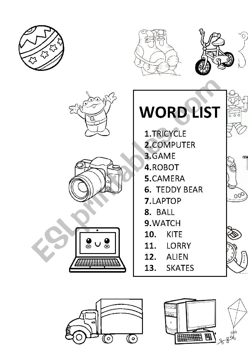 Number the toys worksheet