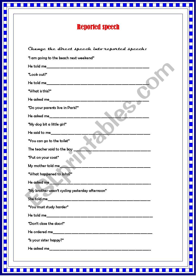 Reported Speech worksheet