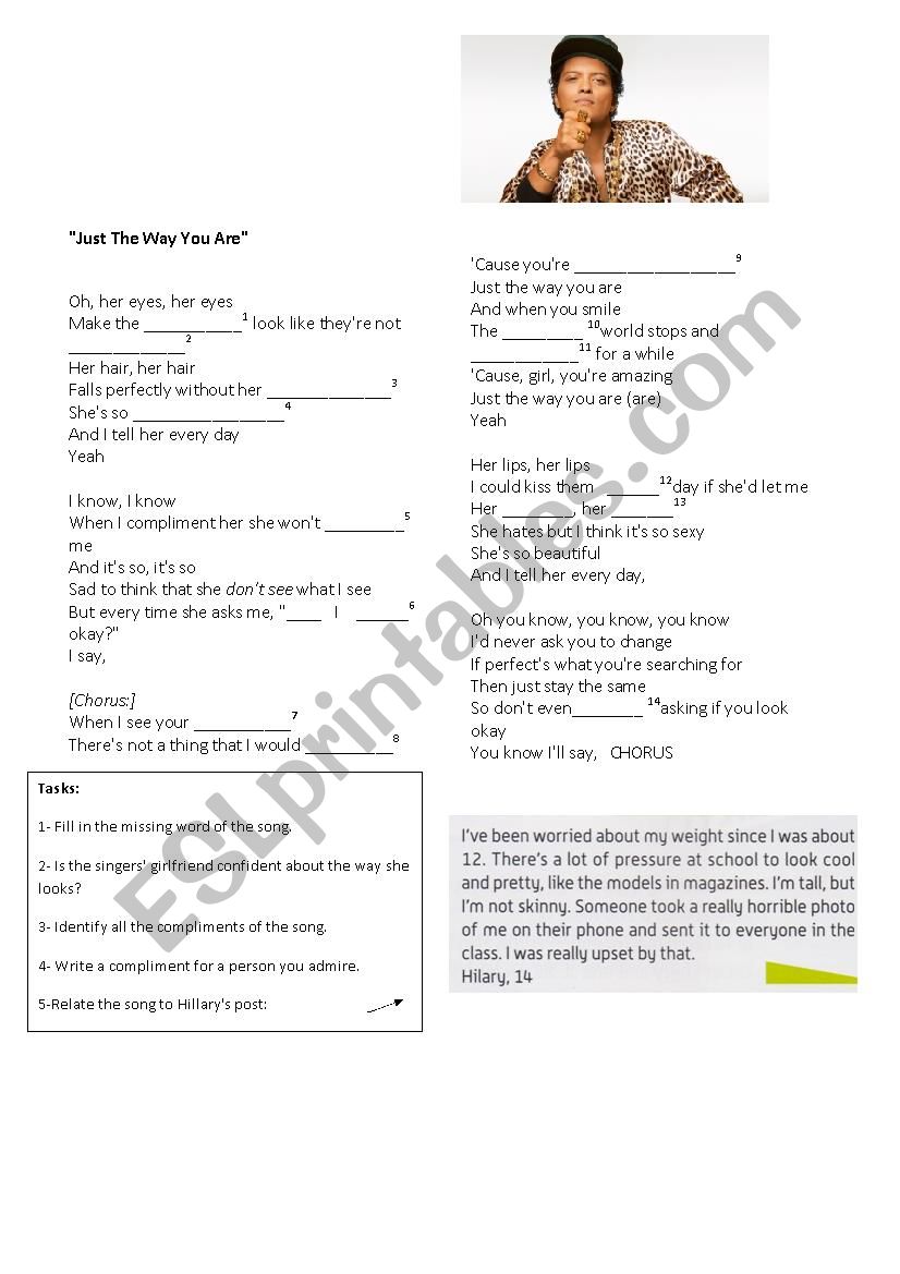 Just the way you are worksheet