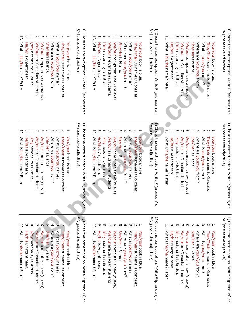 Possessive Adjective worksheet