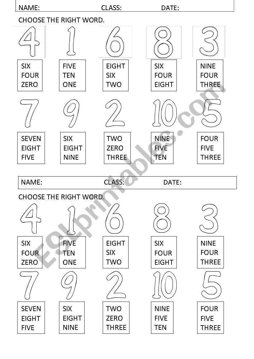 numbers 1-10 multiple choise worksheet