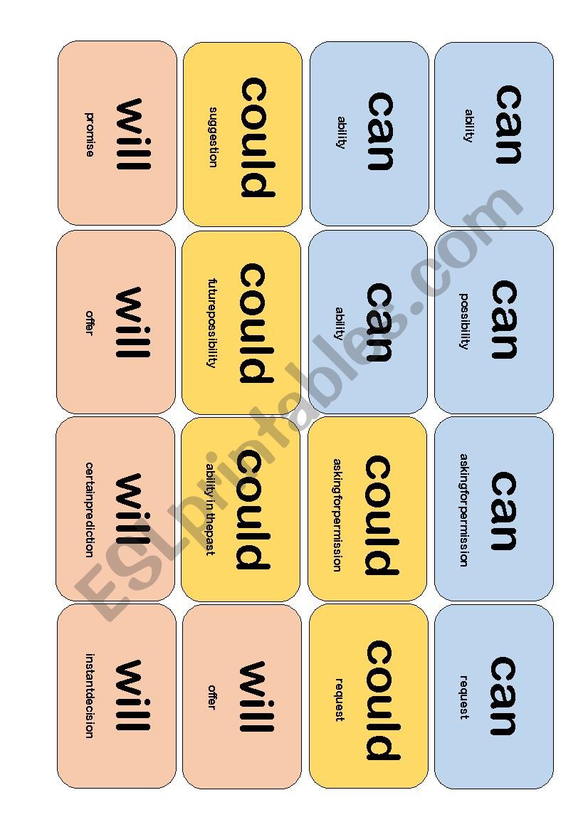 Modal verbs cards worksheet