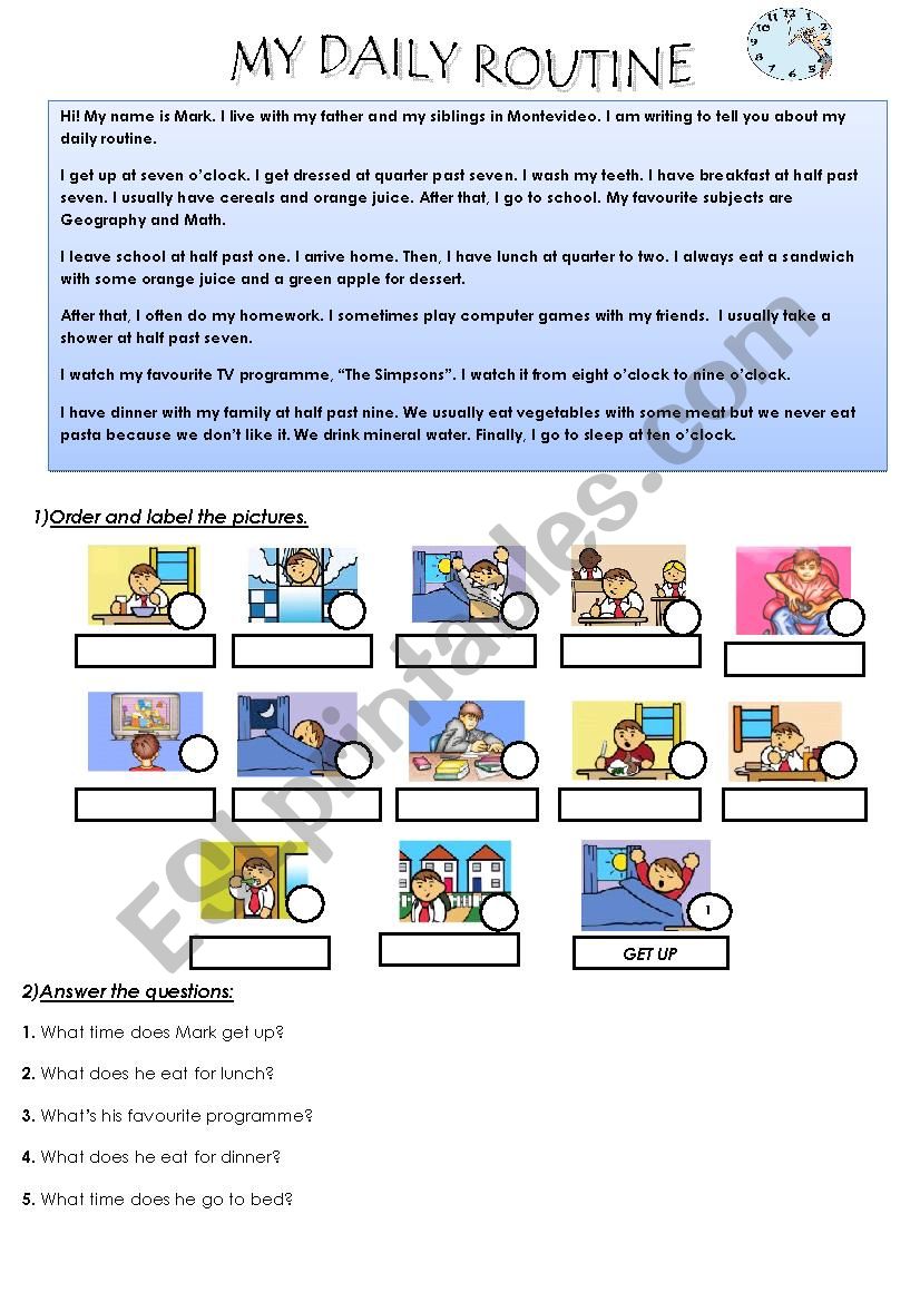 Marks daily routine  worksheet