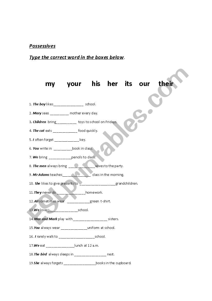 Possessives worksheet