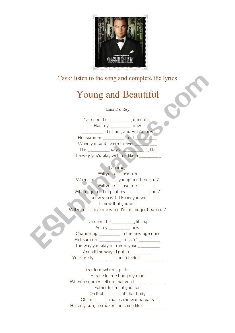 Young and beautiful worksheet