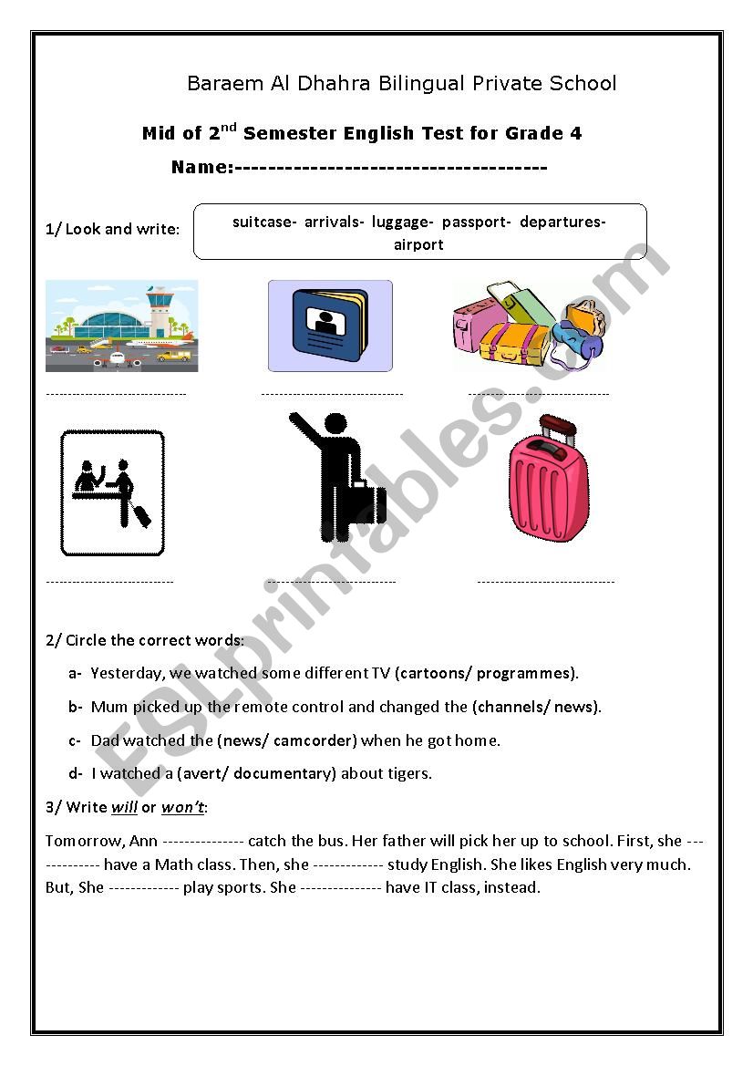 2nd term- exam for grade 4 elementary