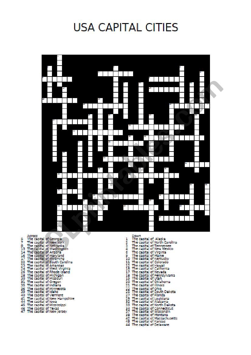 USA CAPITALS + KEY worksheet