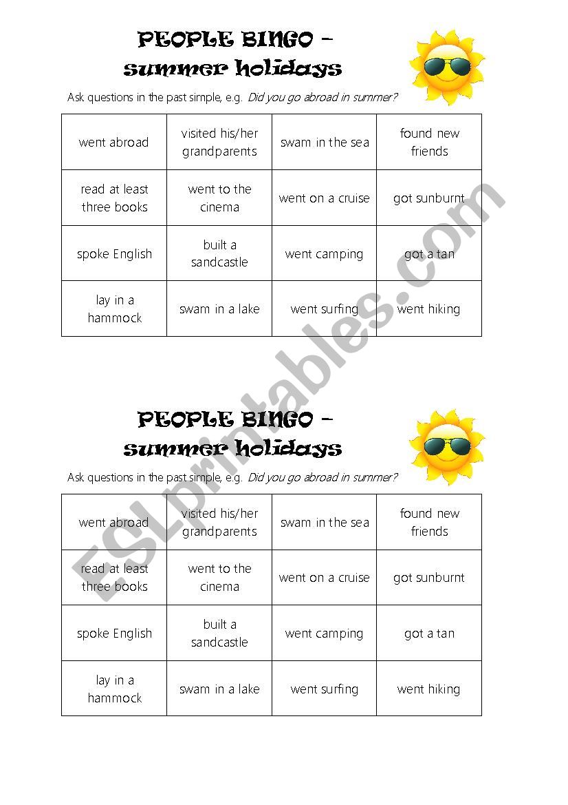 People Bingo worksheet