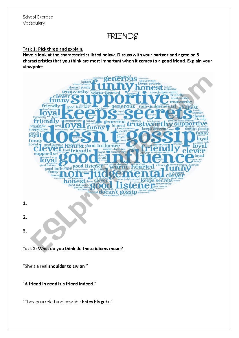 Vocabulary Worksheet on 