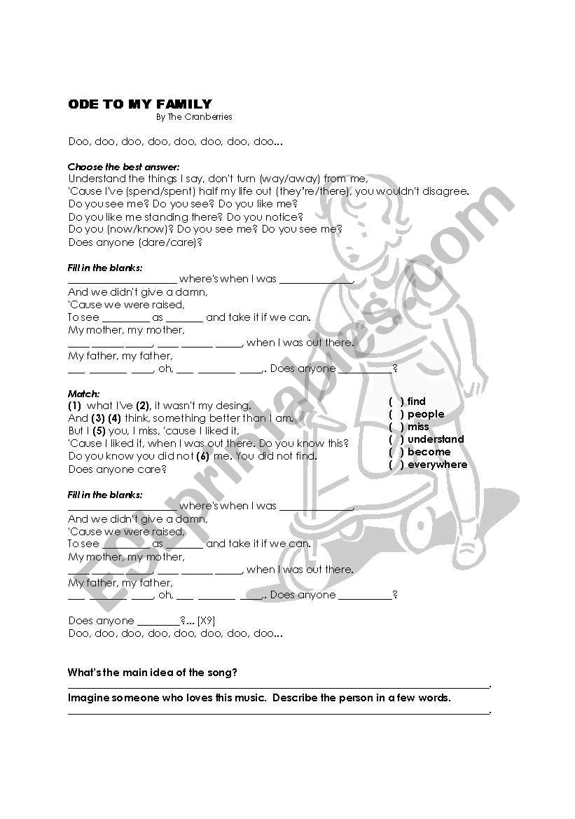 ODE TO MY FAMILY - SONG worksheet