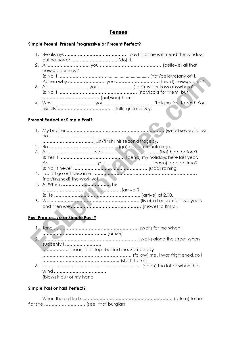 Contrasting Tenses worksheet