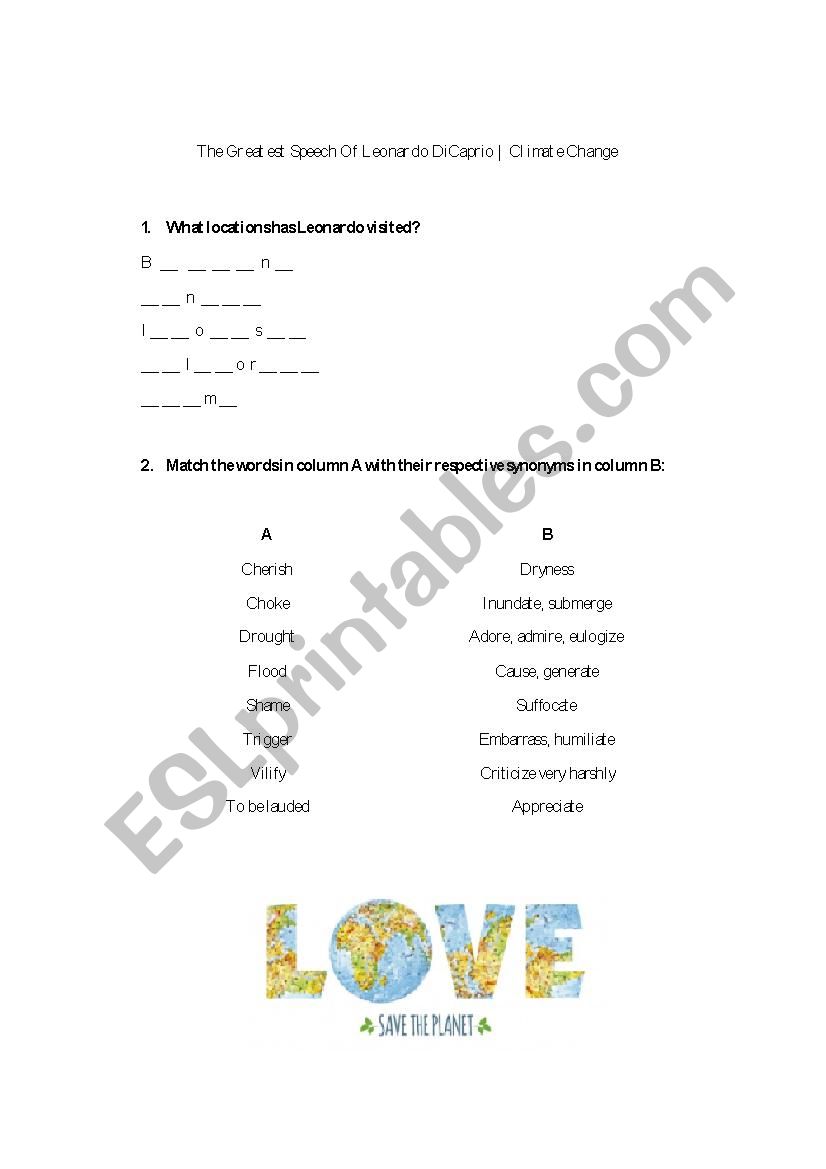 Climate Change Activity worksheet