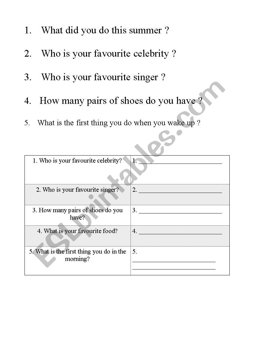 Icebreakers worksheet