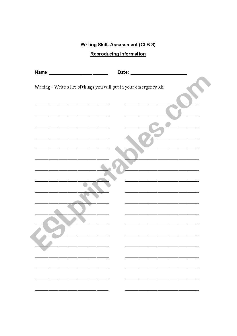 Emergency KI List worksheet