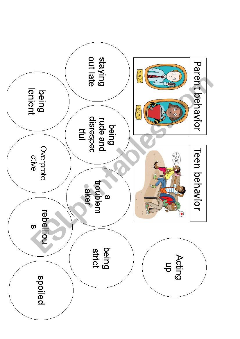 Parents and children behavior worksheet