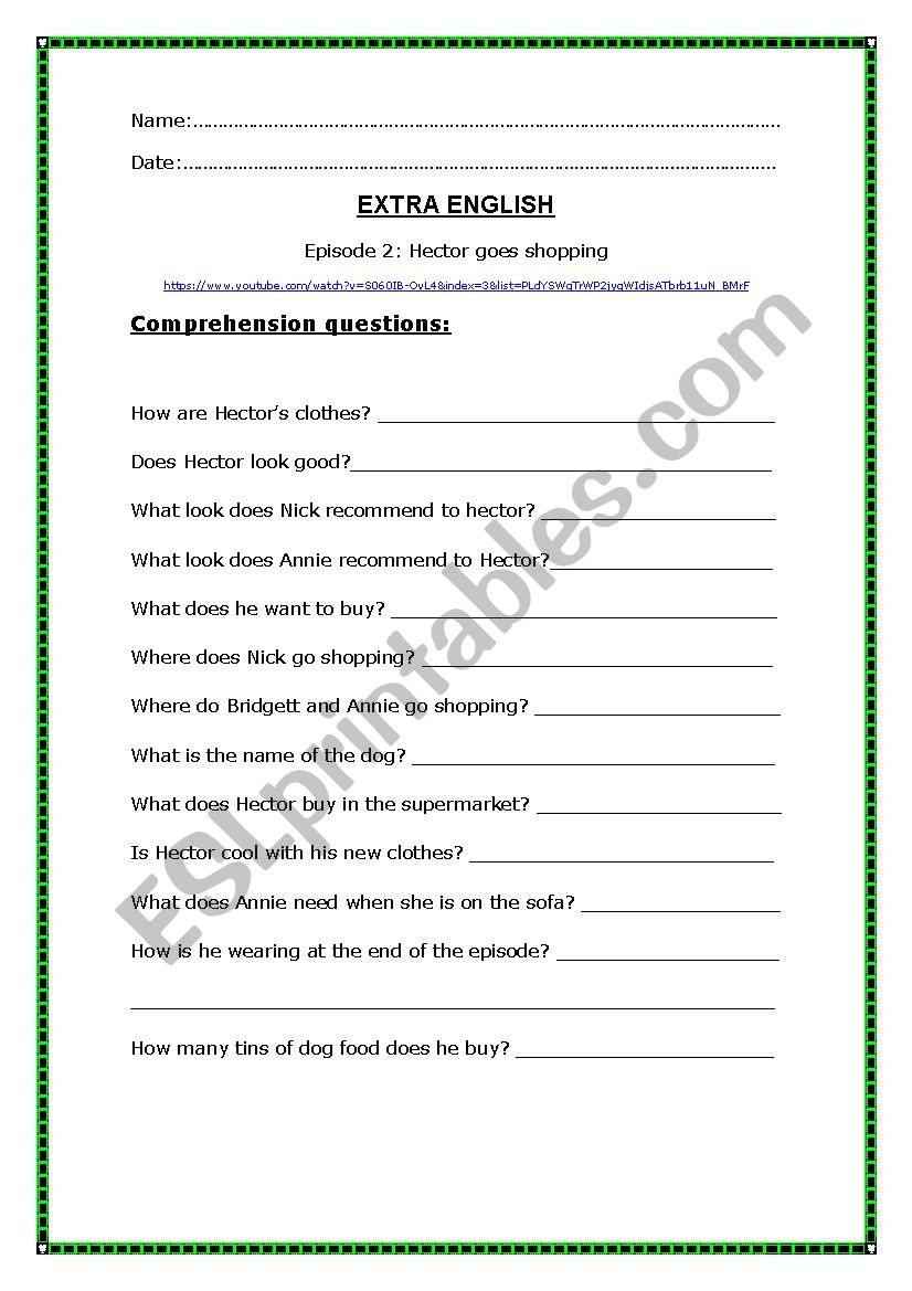 oral comprehension worksheet