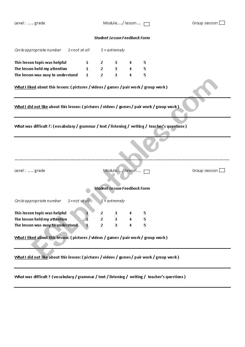 student lesson  worksheet