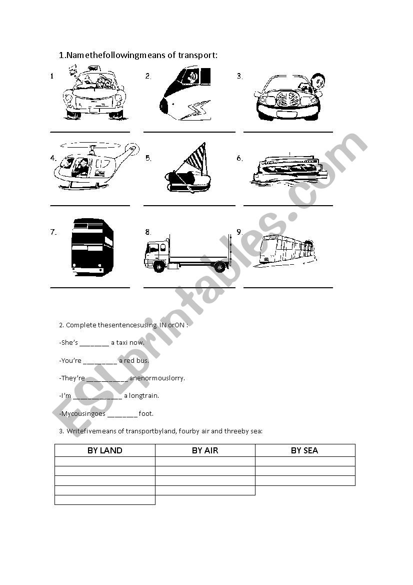 Means of Transport  worksheet