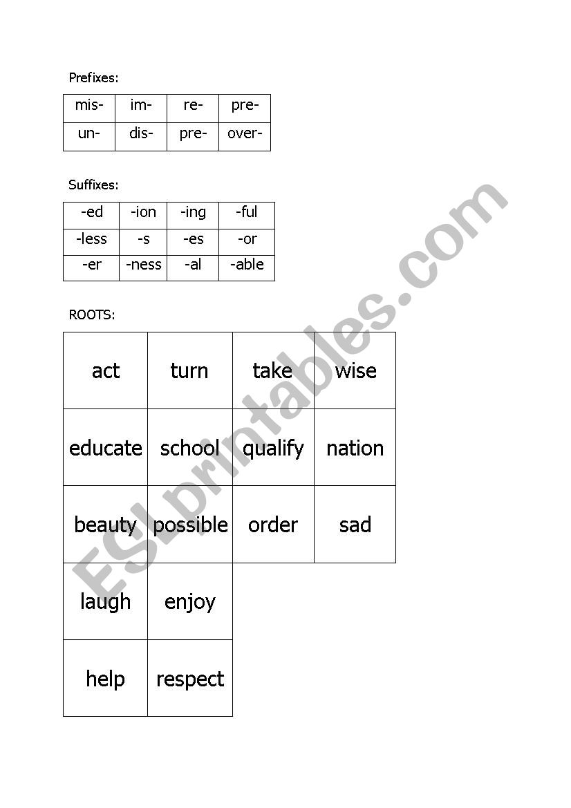Suffixes and prefixes worksheet