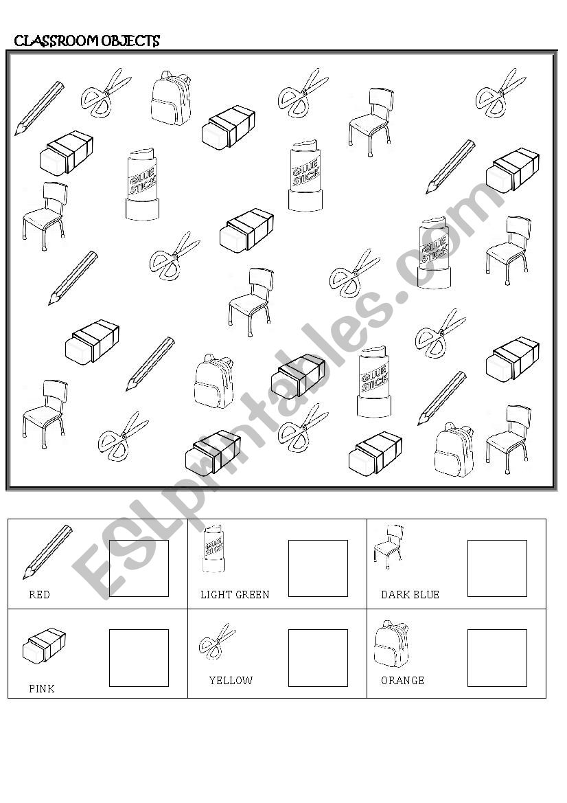 count and color the classroom objects